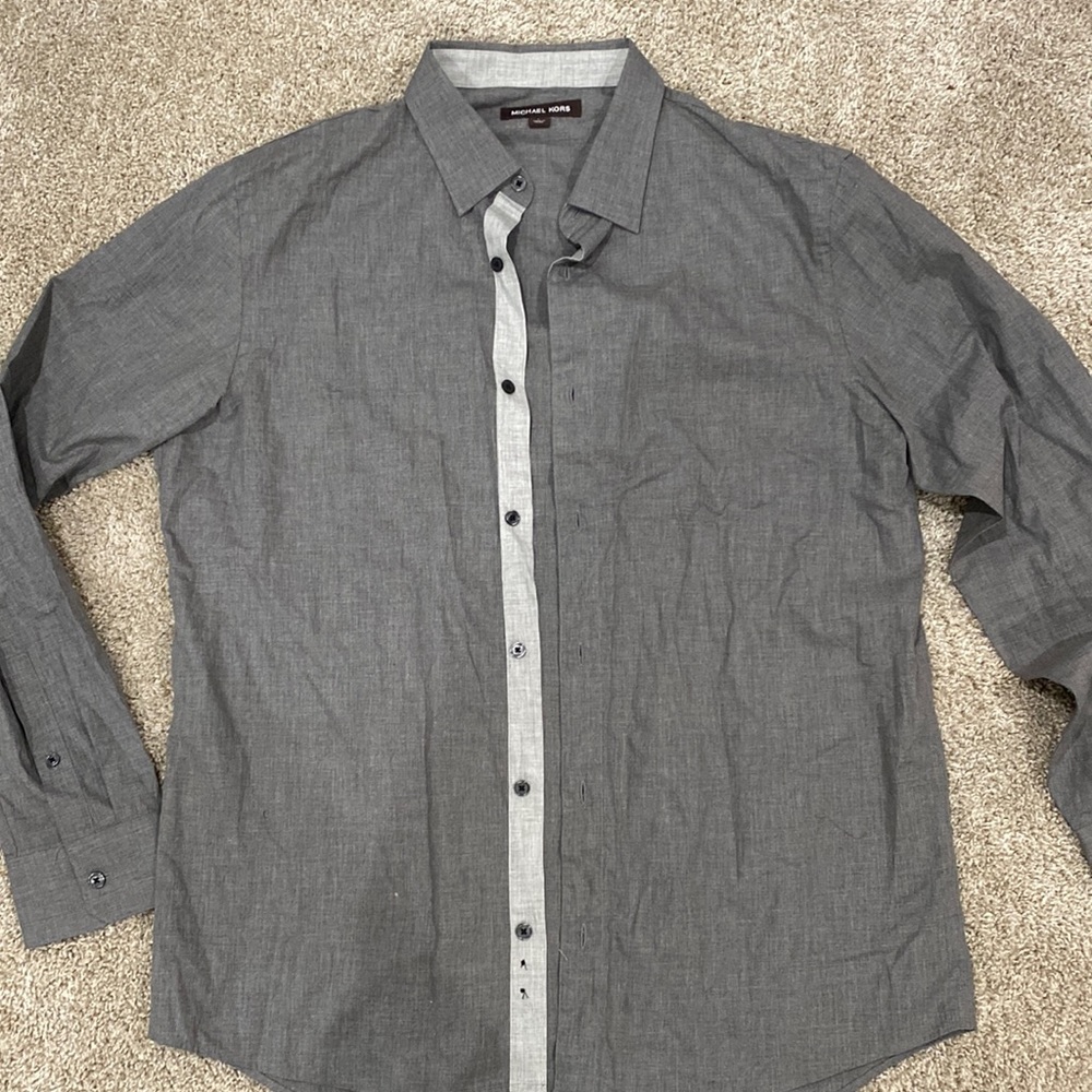 Michael Kors Dress Shirt, Heather Gray Black Buttons
